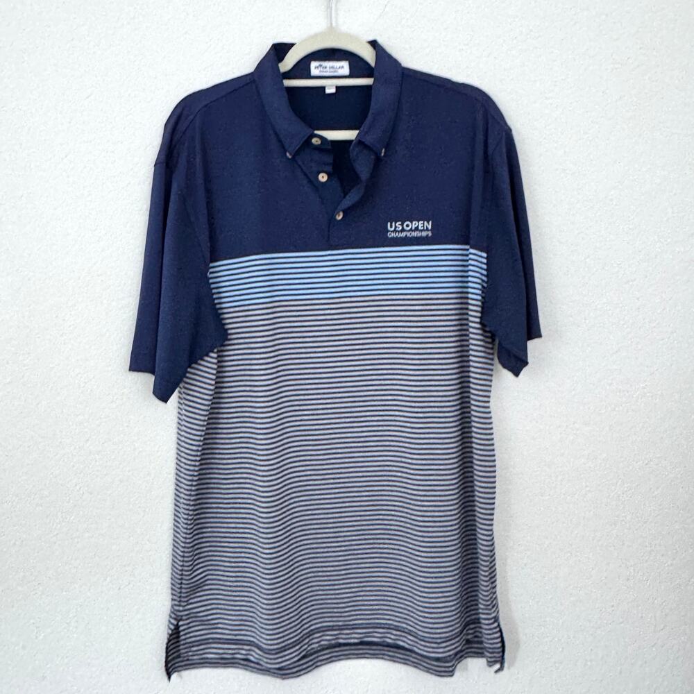 Peter Millar Men Polo Shirt Size L US Open Championship Golf Summer Comfort Blue